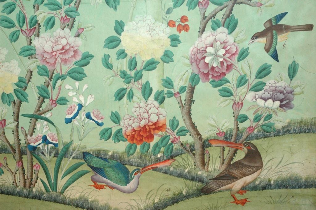 FIVE 9 1/2' 19TH CENTURY CHINESE WALLPAPER PANELS 3