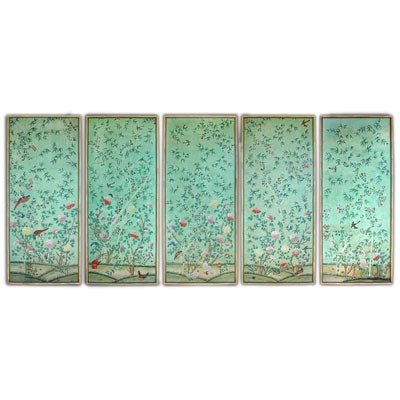 FIVE 9 1/2' 19TH CENTURY CHINESE WALLPAPER PANELS