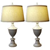 Pair of Faux Ivory Urns / Lamps
