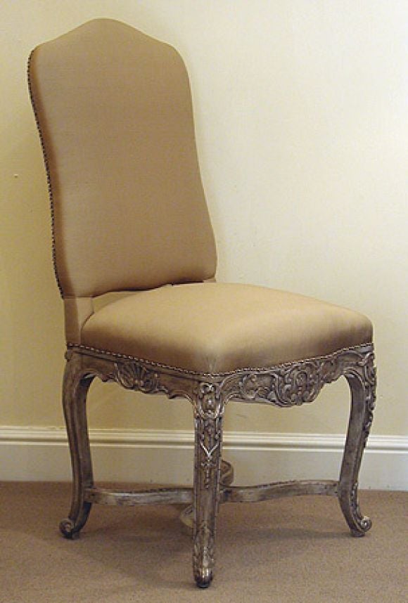 Set of Six Silver Leaf Italian "Regence" Side Chairs