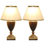 Vintage Pair of Hand Carved Caramel Alabaster Urn Lamps