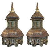 Pair of 19th Century Hand Carved Architectural Domes