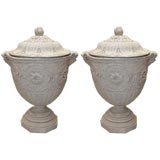 Pair of Mid-20th Century Composition Carrera Marble Urns