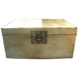 Antique Grand Scale Pale Ivory Crackle Pigskin Trunk