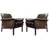 Finn Juhl Leather and Rosewood Armchairs For France 
Son