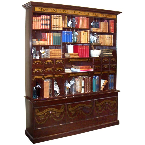 Large English  Apothecary Bookcase, Hand-Painted