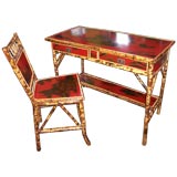 Antique Faux Bamboo Victorian Desk and Chair