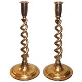 Antique English Brass Open Barley Twist Candlesticks