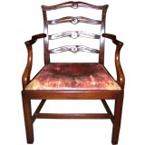 Georgian Mahogany Armchair, old red leather seat Georgian Mahogany Armchair, old red leather seat