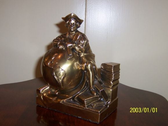 Interesting bronze bookends, Christopher Columbus with books and the globe.