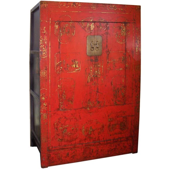 Meuble de rangement chinois ancien peint en vente