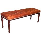 Antique Mahogany Ottoman, leather-covered