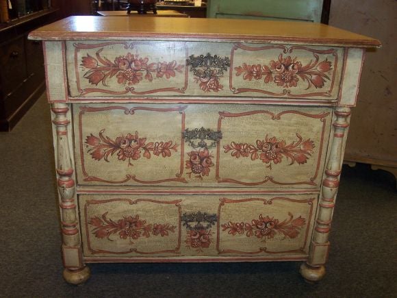 Antique Painted Yellow & Red Chest of Drawers