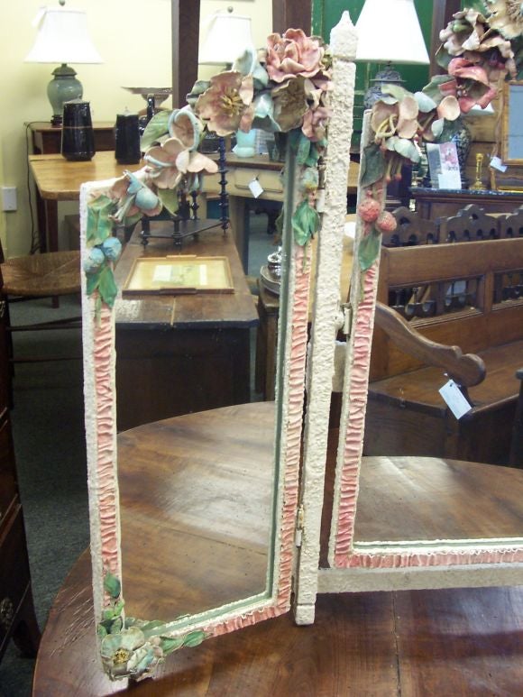 English Triptich Barbola Mirror