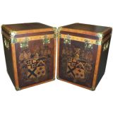 Pair of  Leather Trunks withHand Painted Crests