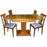 Antique Swedish Birch Dropleaf Table with Four Side Chairs