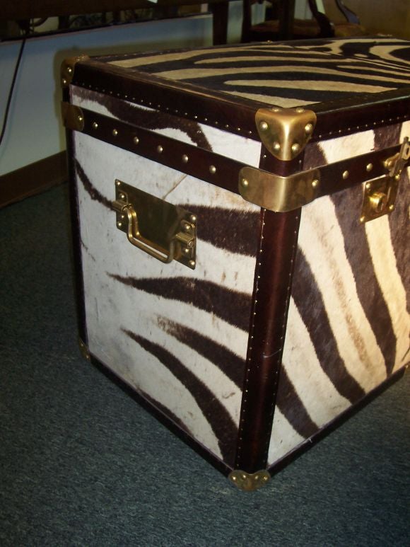 Wonderful zebra skin trunk, newly constructed from vintage skin! Perfect as an accent piece, sure to be a show stopper in your den or study.<br />
<br />
This item is currently in our Manhattan locaton. Please call 914-381-0650 or email us at