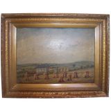 Antique English Oil "Haystacks and Country House"