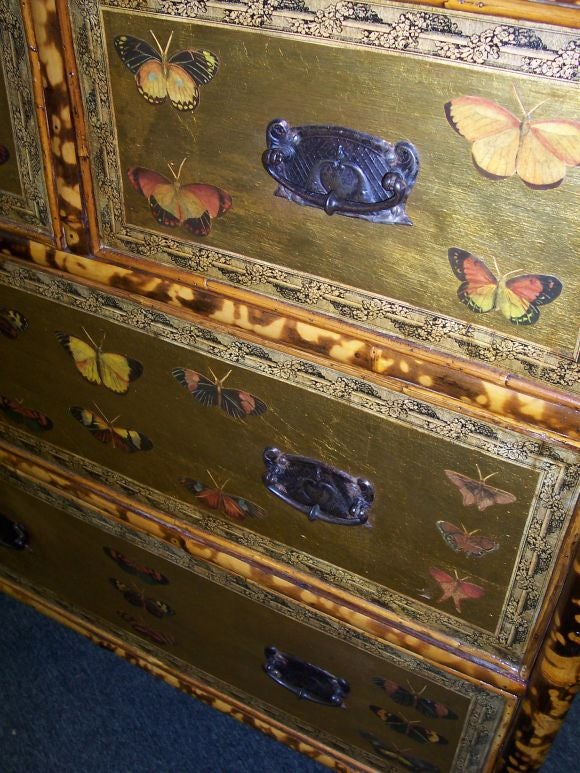 Antique Bamboo Chest Of Drawers With Butterflies Decoupage At 1stdibs