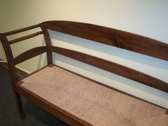 Fruitwood Antique French Rushed Seat Bench
