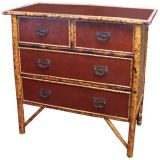 Antique Leather Covered Bamboo Chest of Drawers