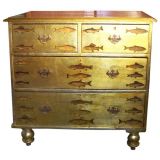 Antique Gilded Chest of Drawers with Fish Decoupage