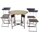 French Deco Metal Table with Four Slat Chairs