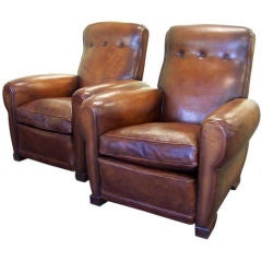 PAIR of Vintage French Leather Armchairs
