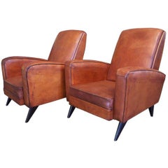 Pair of Vintage French Leather Club Chairs