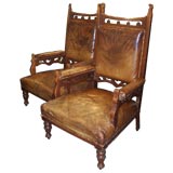 Pair of Leather and Oak Arts and Crafts Chairs