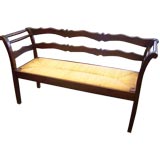 Antique French Rush Seat Bench