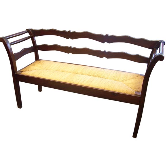 Antique French Rush Seat Bench