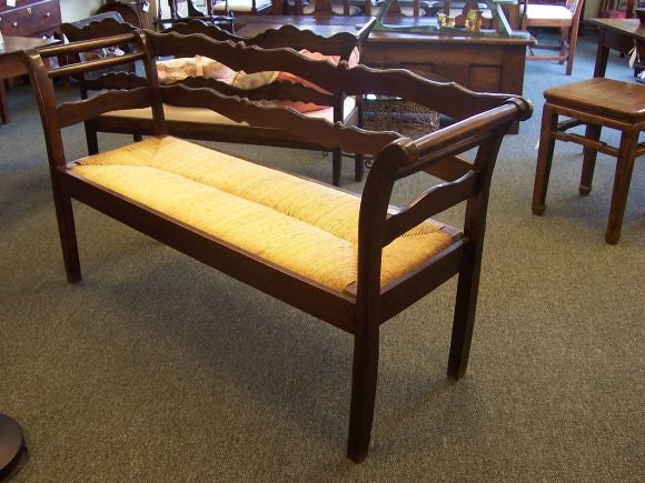 18th Century and Earlier Antique French Rush Seat Bench