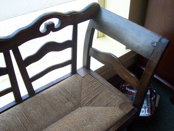 19th Century Antique French Rush Seat Bench