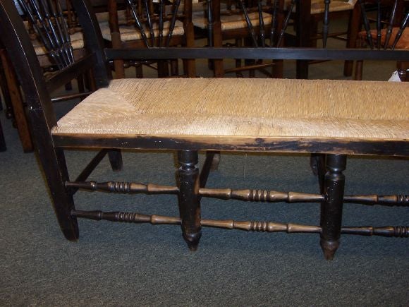 19th Century Antique French Black Rush Seat Bench