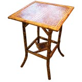 Antique Bamboo Table with Mock Crocodile Leather