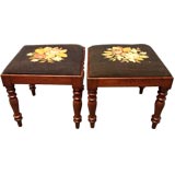 Pair of Early Victorian Stools, Original Needlepoint