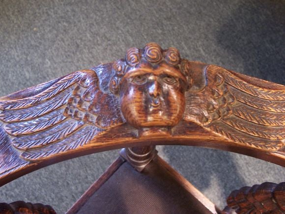 Antique Angel Carved Corner Chair with Old Needlepoint In Good Condition In Port Chester, NY