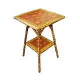 Antique Square Bamboo Table, Decoupaged with Strawberries