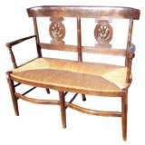 Antique French  Rush Seated  Bench