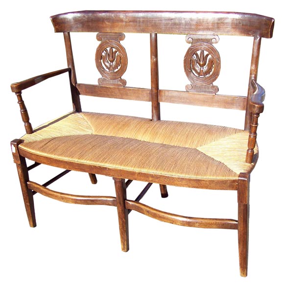 Antique French  Rush Seated  Bench