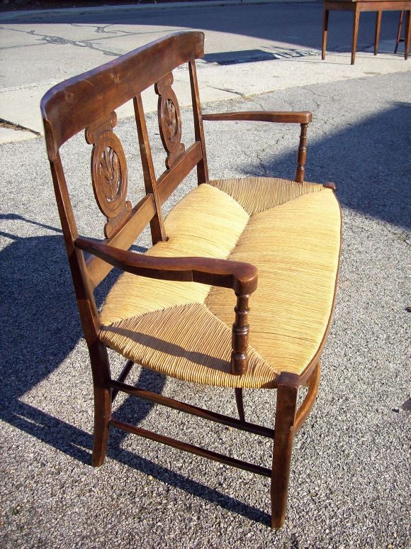 Antique French  Rush Seated  Bench In Good Condition In Port Chester, NY