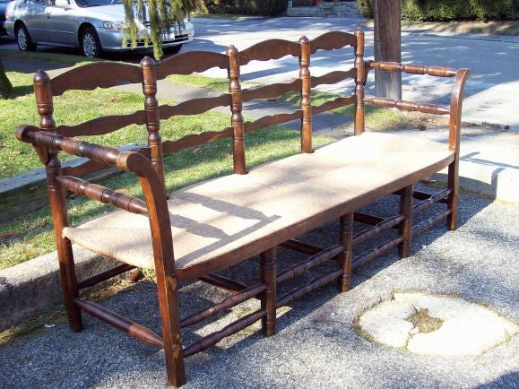 Antique French Rush Seated Long Bench In Good Condition In Port Chester, NY