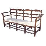 Antique French Rush Seated Long Bench