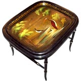 Antique Egrets tole tray on stand