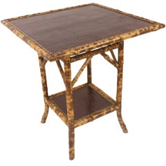 Leather-Topped Mock Crocodile Bamboo Table