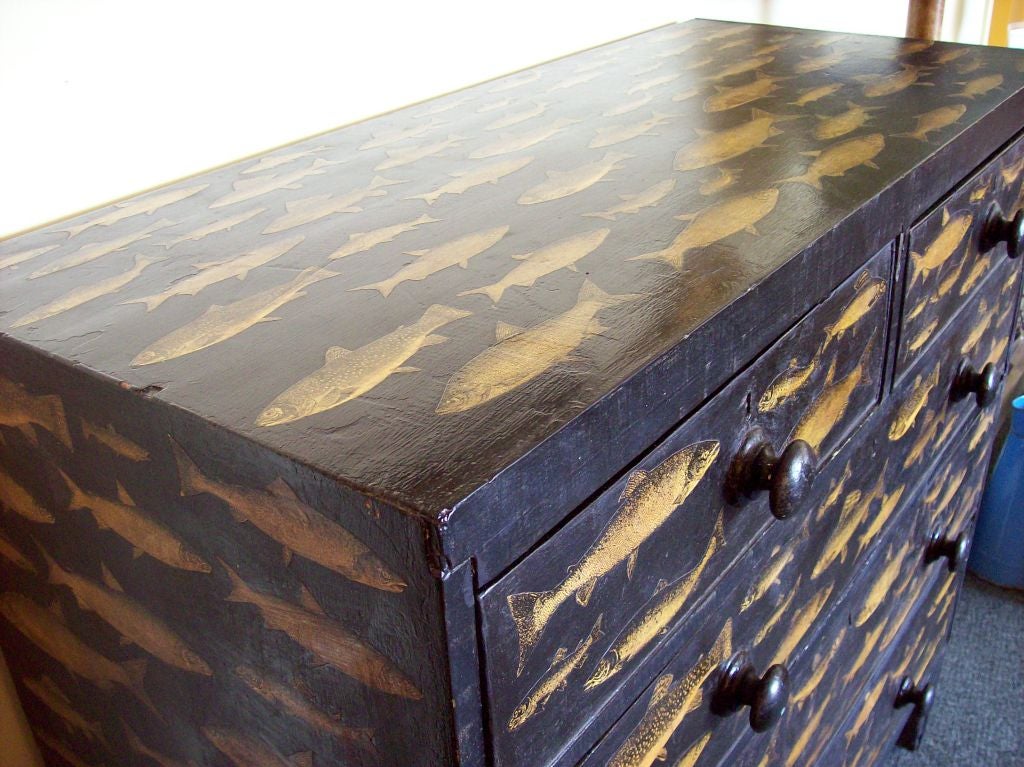 Georgian  Pine Chest, Newly Painted and Decoupaged with Fish