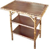 Antique Leather-Topped Bamboo Three Tier Table