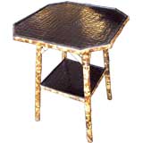 Mock Crocodile Leather-Topped Antique Bamboo Table