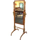 Antique Satinwood Cheval Mirror, Original Adams-Style Painting